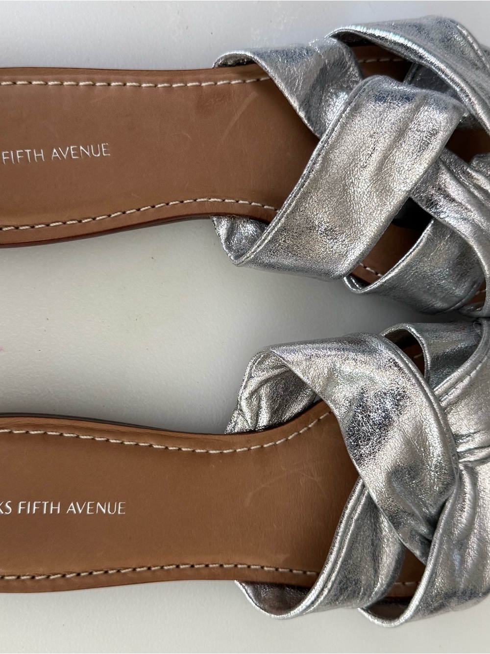 Saks Fifth Avenue Silver Braided Slide Sandals